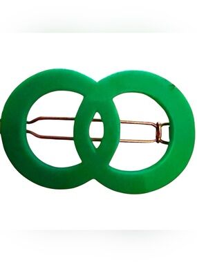 1960’s Mod Green Barrette , Double Circle Design in Kelly Green, Made in France